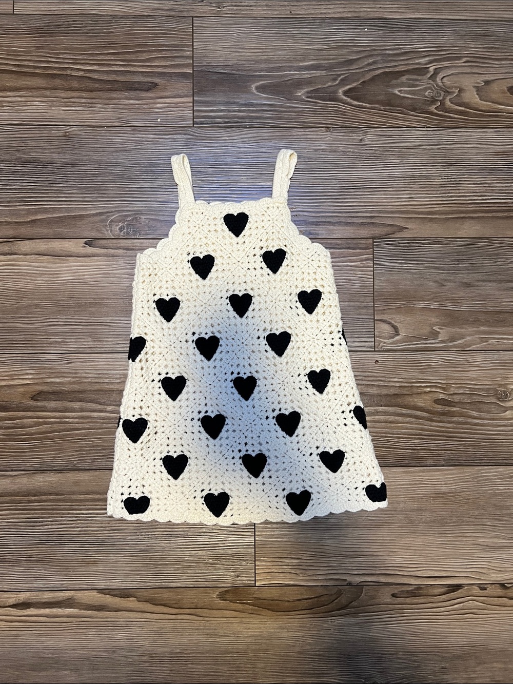 Zara Cream Crochet Sundress with Black Heart Details